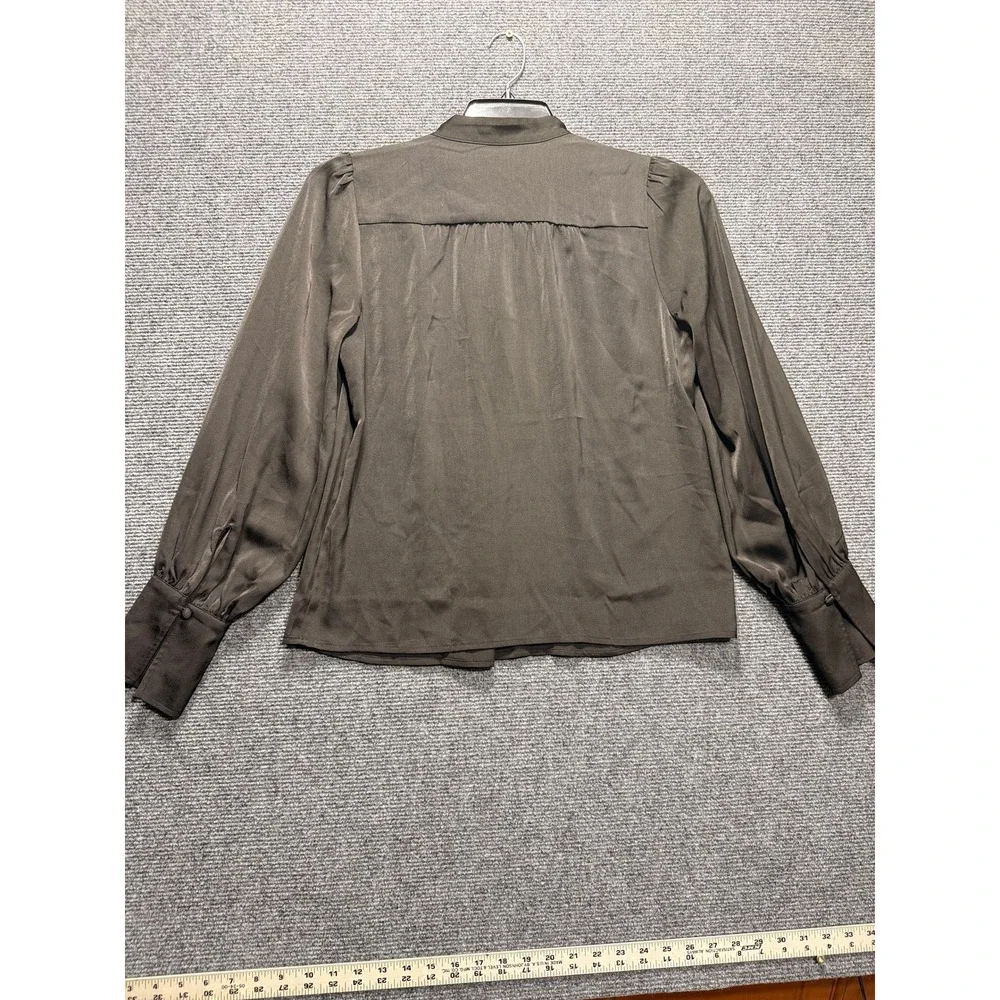 Banana Republic Blouse Women Small Black V-Neck Long Sleeve Satin Luster